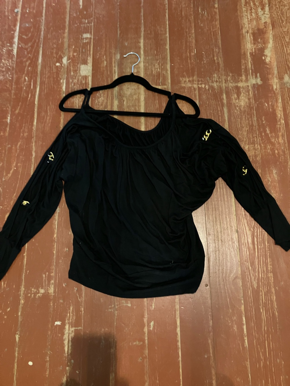 Forever 21 Black Ruched Top with Subtle Logo Tag